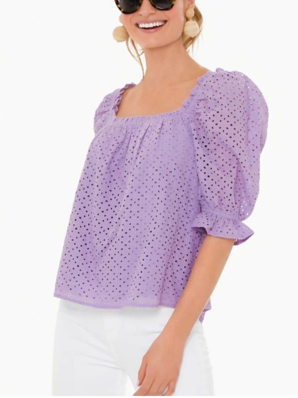 Pomander Place Iris Short Sleeve Eyelet Blouse Women Size XS Lilac Purple